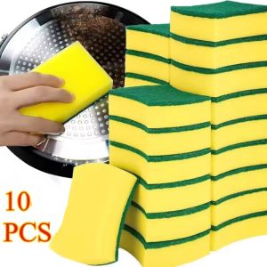 10pcs Magic Cleaning Sponges Double-sided Reusable Kitchen Sponge Wipes Pan Pot Dishwashing Scouring Pads Brush Clean Tools