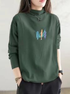New in Spring and Autumn Cotton Half Turtleneck Bottoming Shirt Casual Easiest for Match Plus Size Loose Slimming Cotton Long Sleeves T-shirt