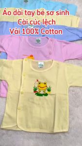 Combo 5 áo sơ sinh Dài tay ngắn tay cúc lệch chất Cotton 100% Bossini nền màu bé từ 3-9kg