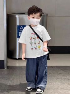 Ultraman Cartoon Animation Boys T-Shirt Short Sleeve Pure Cotton White Top Summer Childrens Clothing Loose Fit round Neck