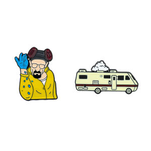 2Pcs/set Breaking Bad Enamel Pins Gentleman Killer Pins Creative Cartoon Bus Style Brooch For Denim Clothes BR BA Pins For Fans