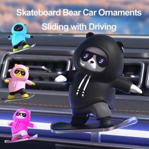 KEBIDU Car Automatic Sliding Skateboard Bear Car Ornaments Mobile Cute Bear Decoration Interior Accessories