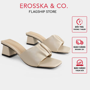 Dép cao gót nữ quai ngang nhún sang trọng cao 5cm màu nude - Erosska - EM099