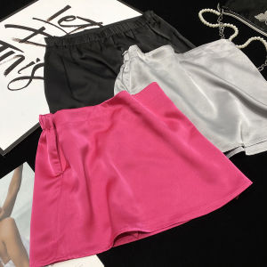 High Waist Satin Halter Neck Mini Dress Womens Pure Color Anti-Light Short Skirt Summer 2024 Fashion A-Line Skirt