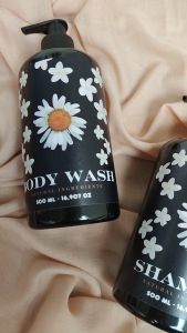 Botol Tempat Sabun Cair Shampoo Pump Dispenser Sabun Shampoo Aesthetic 500ml Motif Bunga Putih