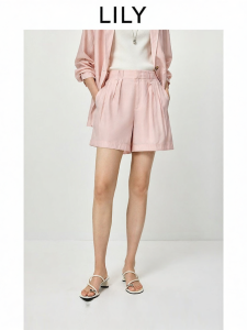 Lily | Quần Short Màu Hồng Nhạt Nếp Ly Phối Sợi Lyocell
