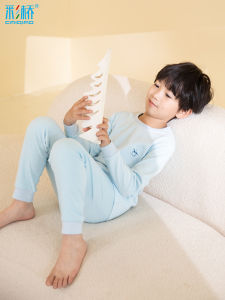 Boys Long Johns Top & Bottom Childrens Underwear Suit Pure Cotton Fall and Winter Cotton Youth Boy Pajamas Heattech Cotton Jersey