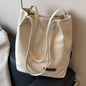 Casual Korean Style Canvas Tote Bag Women Large Capacity 2025 New Japanese Style Versatile Handbag Commuter Single Shoulder Bucket Bag