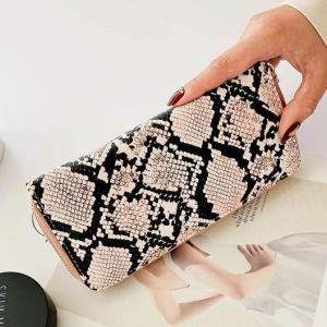 Ví Da Nữ Họa Tiết Da Báo Thời Trang Dung Tích Lớn Nhiều Khe Cắm Thẻ Khóa Kéo Dài Trung Bình Túi Xách Cầm Tay