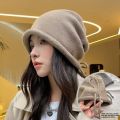 Lazy Style Knitted Ball Cap Womens Autumn Winter Fashion Big Head Scarf Wrapped round Top No Brim Hat Female Model. 