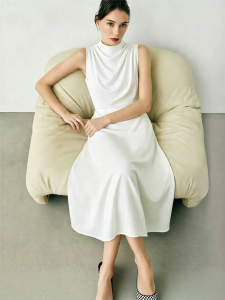 AMII | Glossy Satin Loose Collar Sleeveless A-line Dress