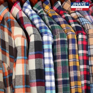 Pure Cotton Flannel Casual Shirt Mens Long Sleeve Brushed Plaid Outerwear Fashion Urban Style Button Decoration Breathable Moisture Wicking