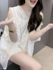 Shalldoer | Summer Beautiful Lace Hollow Out Shoulder Top Shorts Two Piece Set Womens Fashionable New Arrival Elegant Absolutely Stunning
