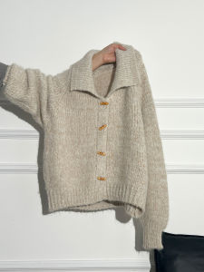 La Chapelle Áo Dệt Kim Cổ Chữ O Áo Khoác Cardigan Áo Len Nữ Áo Khoác Ngoài Dày Dặn Mùa Thu Mùa Đông Tay Áo Dài Kiểu Dáng Lười Biếng Cổ Polo Áo Khoác