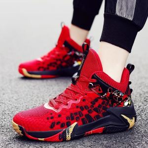 Mens Basketball Shoes High Top Breathable Running Sports Shoes Anti-slip Shock Absorption Summer New Arrival Mesh up Sneakers
