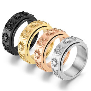 【Hot Sale】Bohemia Star Moon Anxiety Relaxing Ring For Men Stainless Steel Rotatable Spinner Fidgets Anti Stress Rings Jewelry Bague Homme