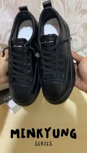 Sepatu Sekolah Wanita Bertali Warna Hitam Polos Minkyung Series 092