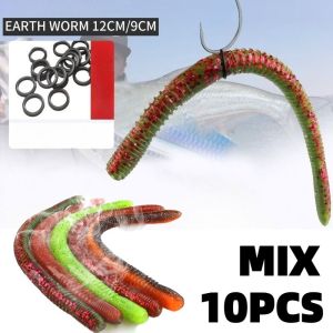 10pcs Artificial Slow Sinking Fish Lures 9cm/12cm Earthworm Sea Worm Soft Lures Artificial Bait Silicone Shad Lure