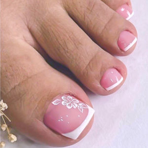 24 Móng Giả Kiểu Hoa Pháp Ngắn Hình Vuông Viền Trắng Dán Liền Phủ Kín Kèm 1 Miếng Dán Gel