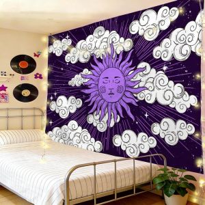 VIKAMA Retro Sun God Auspicious Cloud Tapestry Ins Bohemian Sun Illustration Background Cloth Wall Decoration Room Decoration