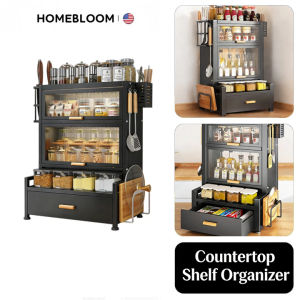 HOMEBLOOM-3-Tier Kitchen Dish Rack Cabinet Organizer Dustproof and Oil Resistant Multifunctional Countertop Kitchen Storage Cabinet