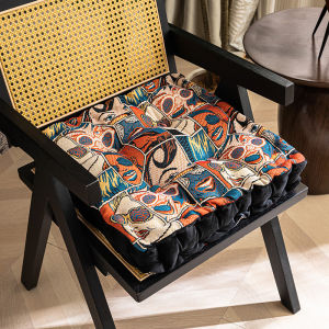 Thickened American Style Dining Chair Pads High Square Cloth Art Cushions Non-Slip Computer Chair Seat Pads for All Seasons