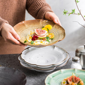 Retro Ceramic Pasta Salad Plate Creative Dining Utensils Luxury Japanese Style Home Use Western Cuisine Bowl by ZEROKY CLAN