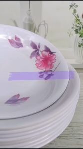 PROMO 12  PIRING MAKAN MELAMIN MODEL CEKUNG DALAM LEBAR 23 CM TINGGI 4 CM MOTIF KEMBANG UNGU MEWAH