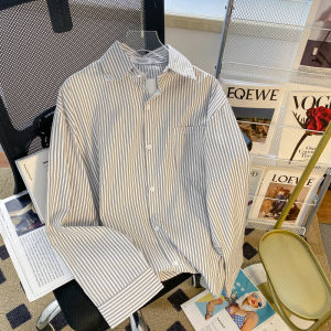 Japanese Style Cityboy Striped Long Sleeve Casual Shirt Mens Summer Fashion Loose Student Versatile Outerwear Youth Popularity