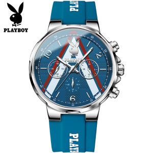 PLAYBOY Watch For Men Waterproof 2024  Sale Now Original Multi -Function Chronograph Ddial Luminous Silicone Strap Blue Birthday Gft For Men With Box
