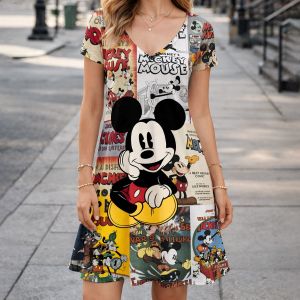 Disney | Disney Mickey Mouse V Neck Loose Dress Summer Dresses 2026 Trends Leisure Elegant Womens Dresses for Woman Clothing Streetwear