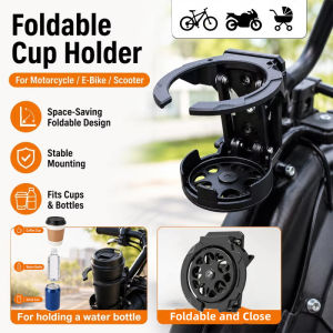 KEBETEME Foldable Motorcycle Cup Holder Adjustable Universal Water Bottle Drink Mount Stable Installation Fit E-Bike Scooter Stroller Coffee Can Bottle Storage Rack