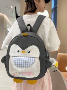 Cute Penguin Canvas Backpack Womens 2024 New Fashion Versatile Cartoon Soft Girl School Bag Nylon Material Zipper Closure