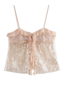 Womens Slim Fit Camisole Top Sequin Strap Casual Top Bright Sparkling Slimming Womens Vest Summer Fashion Trend