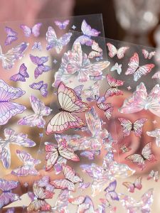 Yu Xian ป้ายติดกระดาษลายผีเสื้อสามมิติสีสันสดใส สไตล์วินเทจ ลายสัตว์ ลายดอกไม้ อุปกรณ์ตกแต่งบันทึกมือ ลายปีกผีเสื้อ