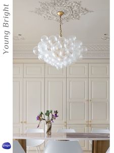 French Vintage Glass Ball Copper Pendant Light