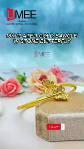 18K Gold Plated Bangle w/Butterfly & Stone Design Jewelry For Women