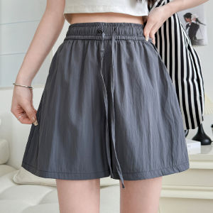 MiiOW | Pink Ice Silk Five-Quarter Casual Shorts Womens Summer Sporty Lightweight High Waist Straight Leg Pants Basic Versatile Shorts