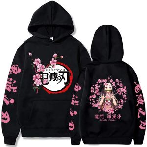 Harajuku Demon Slayer PlusขนาดHoodie Kamado Nezukoกราฟิกพิมพ์ผู้หญิงเสื้อแขนยาวแฟชั่นหญิงStreetwear