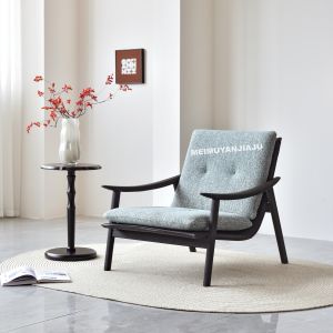 Retro Style Living Room Balcony Designer Solid Wood Single Seat Lazy Casual Home Fabric Sofa Backrest Lie Chair