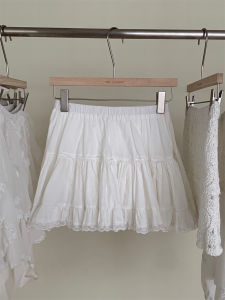 Váy Ngắn Ren Trắng Xếp Ly Cotton Cạp Cao Phong Cách Hàn Quốc Cho Nữ Mùa Xuân 2025 Váy Ngắn Xếp Ly Cotton Thường Ngày