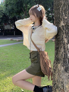 Summer New Design Thin Hollow out Knitwear Sun Protection Cover up Shoulder Shirt Womens Fashion Korean Loose Fit Long Sleeve