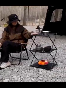 Mountainhiker Outdoor 3 Tier Storage Rack Camping rack Folding Desktop Shelf  Multilayer Foldable  Shelf Portable Picnic Cookware Storage Rack