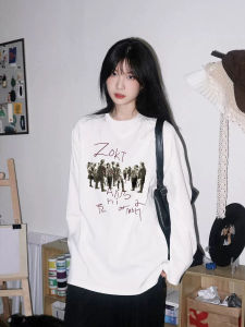 100% Pure Cotton Oversize Long Sleeve T-Shirt Womens Design Sensation Niche Top Korean Style Commute Cotton Spring Wear
