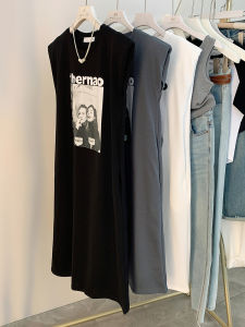 AMILUCK | Stylish Sleeveless Dress Beautiful Padded Shoulder Casual Knee-Length Fashion Loose T-Shirt Dress Cotton Summer Midi Dress