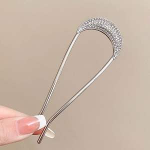 Trâm cài tóc chữ U kiểu dáng đơn giản cho nữ trâm búi tóc bằng kim loại đính đá