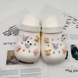 10Pcs/Set Crocs Jibbitz Charms Sanrio Cartoon Cute Kuromi Melody Shoes Buckle Decoration Detachable Shoe Flower for Crocs