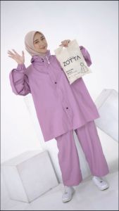 ZOTTA Jas Hujan Wanita Purple Lucu Aesthetic Stelan Celana