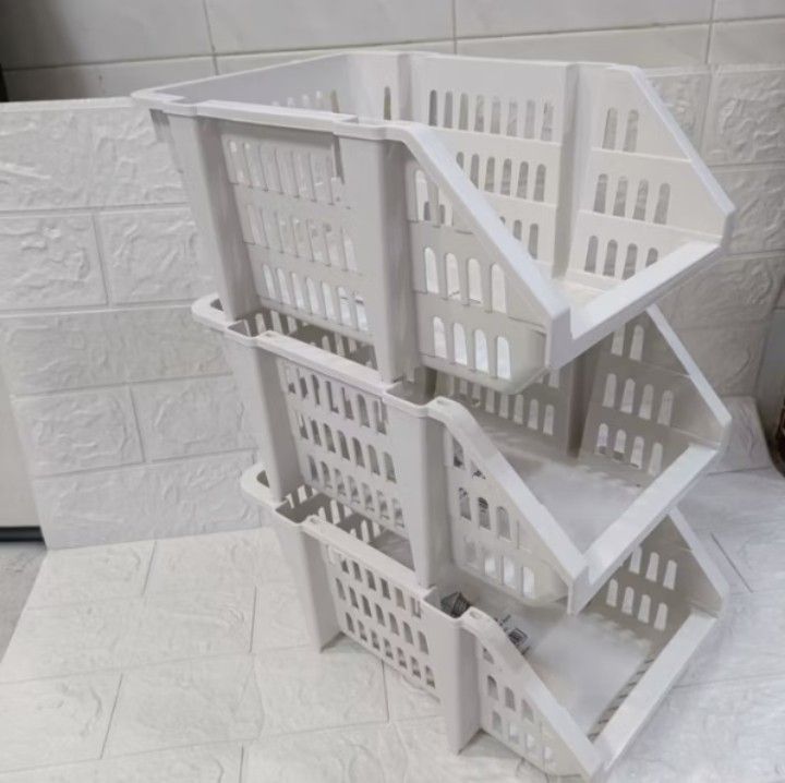 3-TIER WHITE STACKABLE BASKET RACK – MULTI-PURPOSE ORGANIZER FOR TOOLS ...