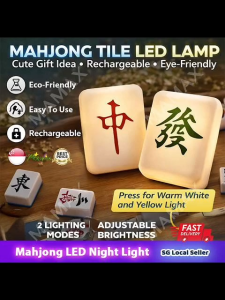 【SG Ready Stock】Mahjong Tile LED Night Light Rechargeable★Warm White Yellow Light✅2 Lighting Modes✅Decorative Table Lamp Gift✅